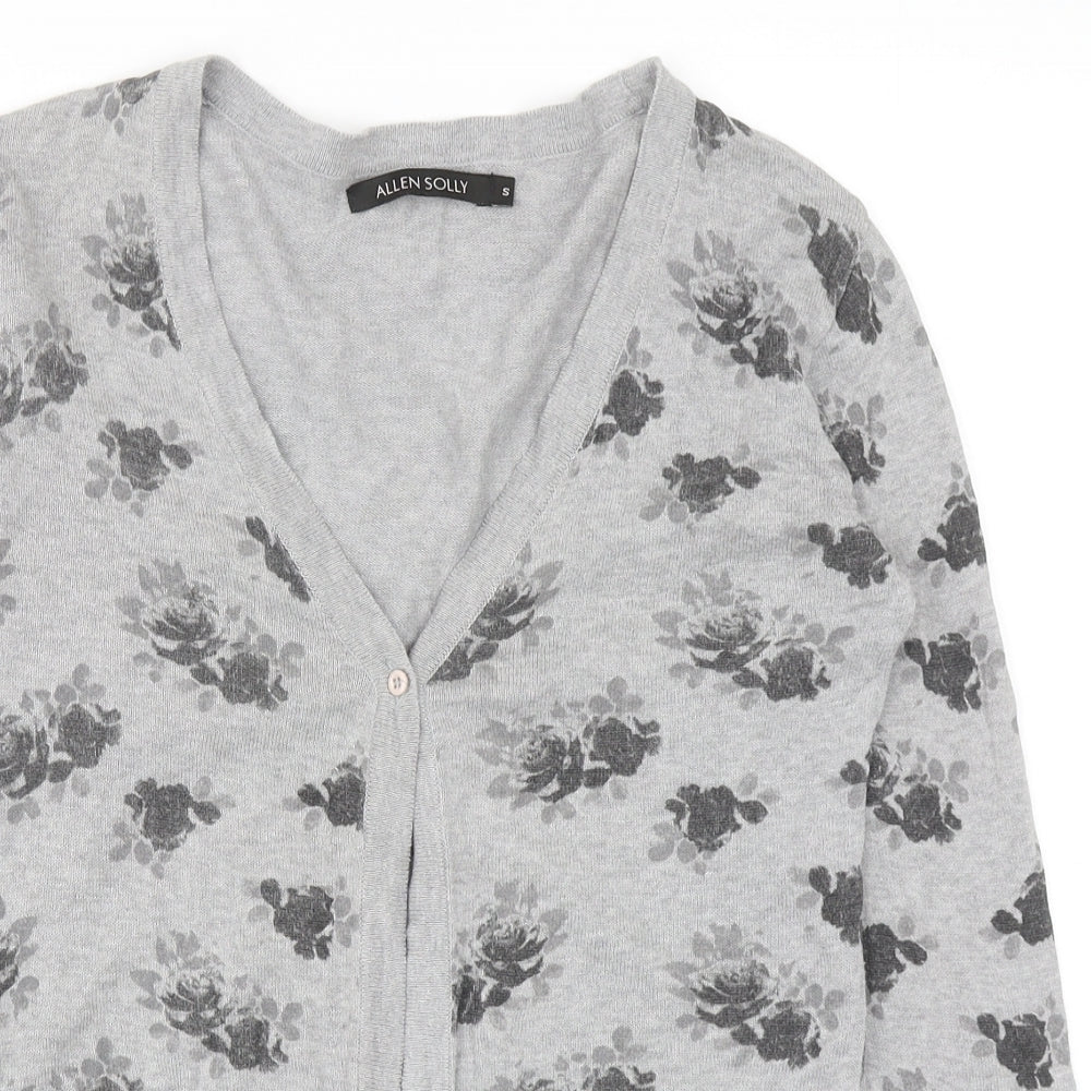 Allen Solly Womens Grey V-Neck Floral Cotton Cardigan Jumper Size S