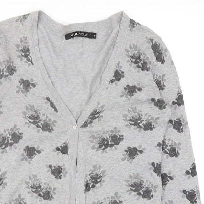 Allen Solly Womens Grey V-Neck Floral Cotton Cardigan Jumper Size S