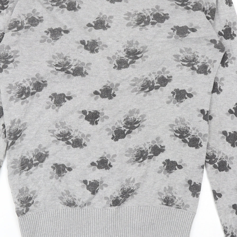 Allen Solly Womens Grey V-Neck Floral Cotton Cardigan Jumper Size S