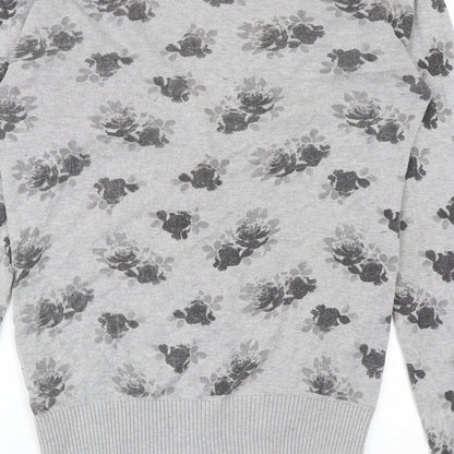 Allen Solly Womens Grey V-Neck Floral Cotton Cardigan Jumper Size S