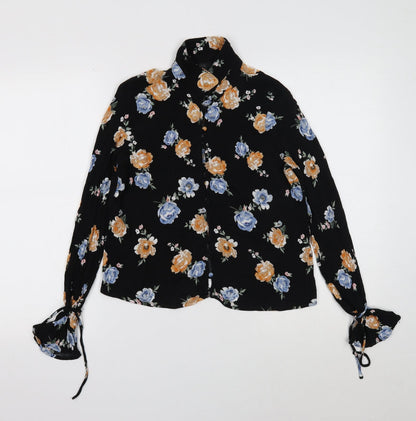 Divided Womens Black Floral Viscose Basic Blouse Size 10 Collared