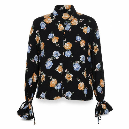 Divided Womens Black Floral Viscose Basic Blouse Size 10 Collared