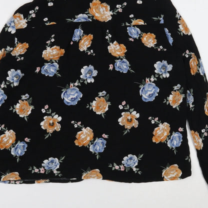 Divided Womens Black Floral Viscose Basic Blouse Size 10 Collared