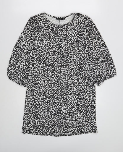 Boohoo Womens Black Animal Print Polyester Shift Size 8 Boat Neck Pullover - Leopard Print