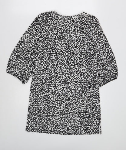 Boohoo Womens Black Animal Print Polyester Shift Size 8 Boat Neck Pullover - Leopard Print