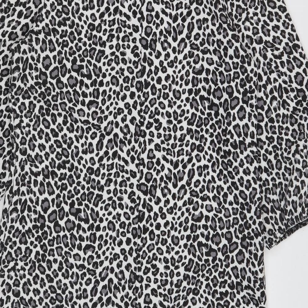 Boohoo Womens Black Animal Print Polyester Shift Size 8 Boat Neck Pullover - Leopard Print