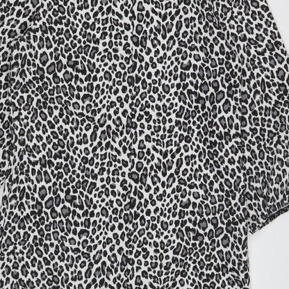 Boohoo Womens Black Animal Print Polyester Shift Size 8 Boat Neck Pullover - Leopard Print