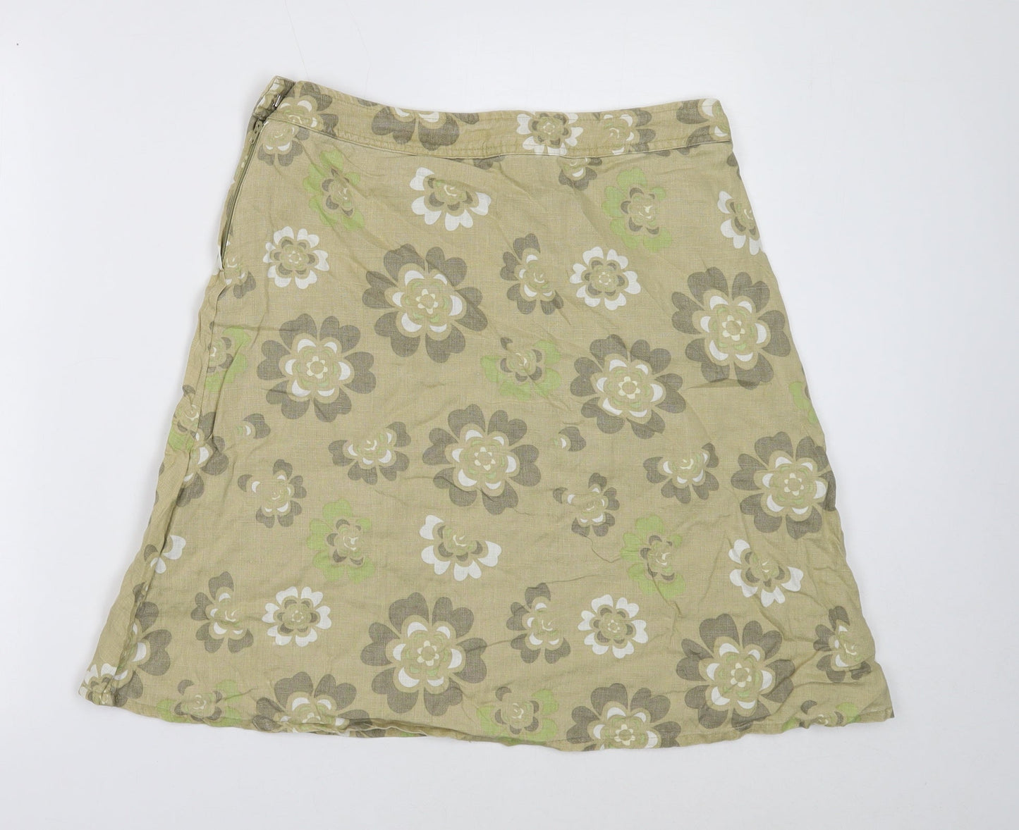 H&M Womens Green Geometric Polyester A-Line Skirt Size 10 Zip