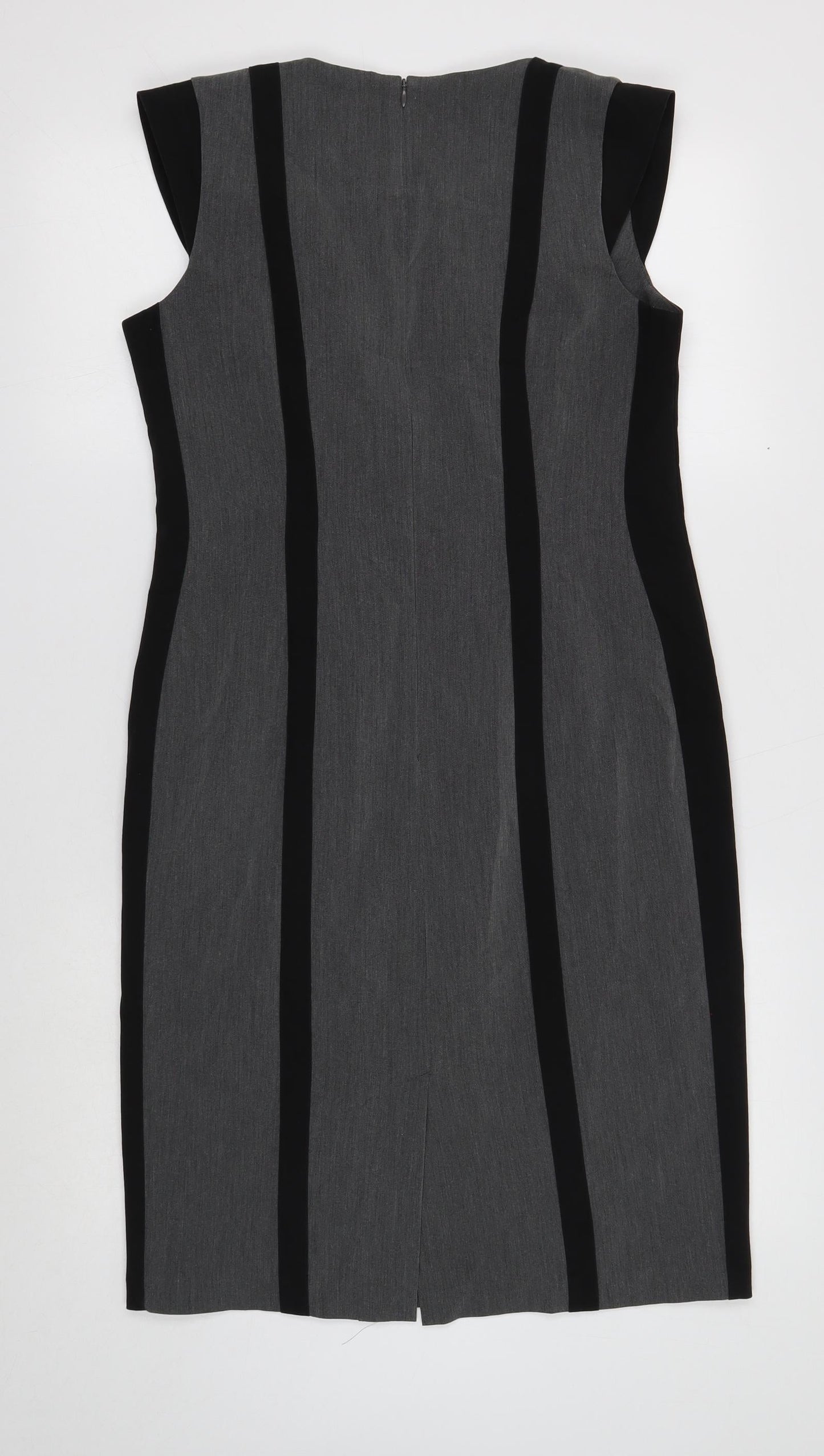 Definitions Womens Grey Polyester Pencil Dress Size 12 Square Neck Zip - Contrasting Trim