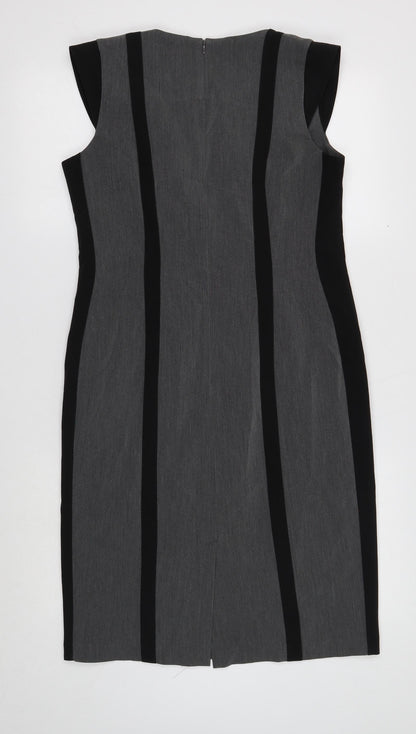 Definitions Womens Grey Polyester Pencil Dress Size 12 Square Neck Zip - Contrasting Trim
