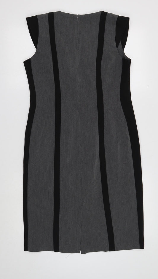Definitions Womens Grey Polyester Pencil Dress Size 12 Square Neck Zip - Contrasting Trim