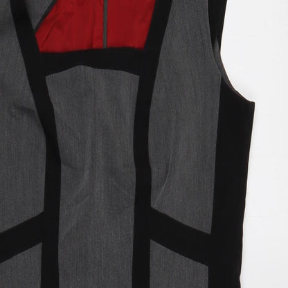 Definitions Womens Grey Polyester Pencil Dress Size 12 Square Neck Zip - Contrasting Trim