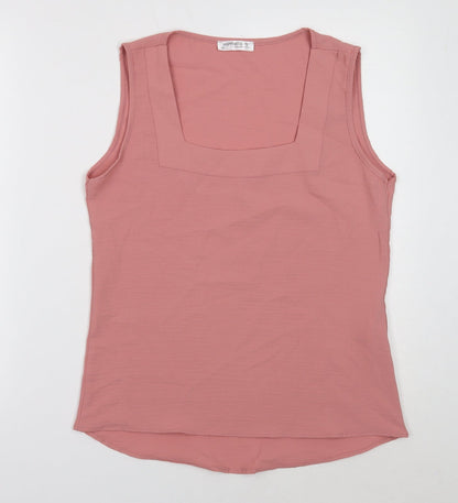 Happiness Womens Pink Polyester Basic Tank Size 8 Square Neck
