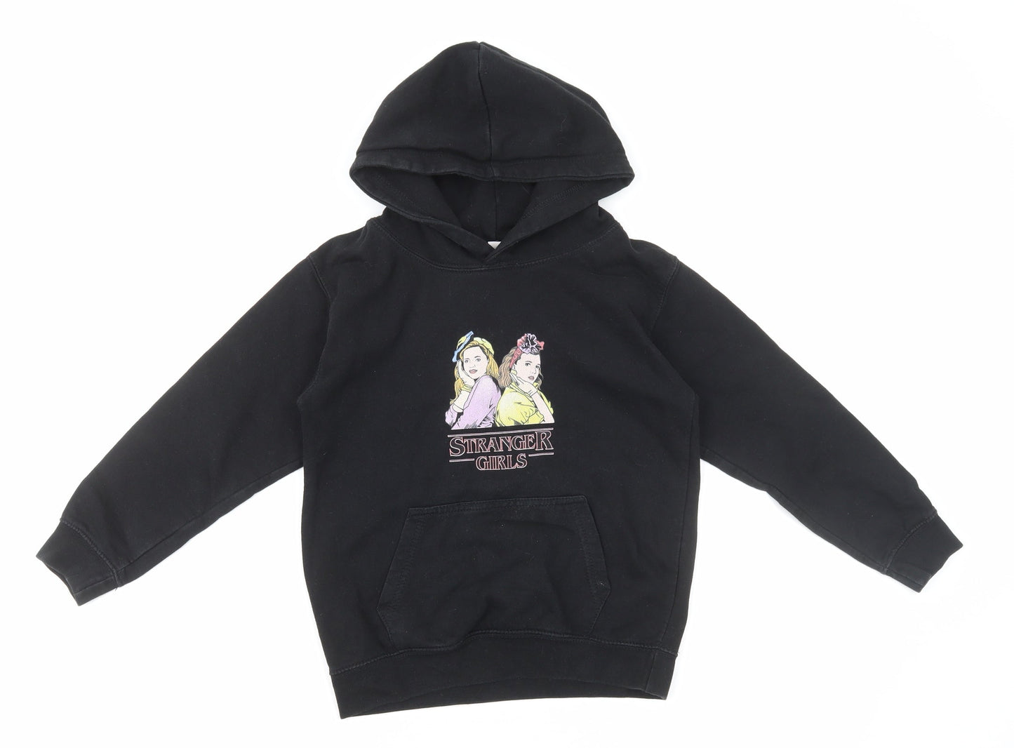 Just Hoods Girls Black Cotton Pullover Hoodie Size 7-8 Years Pullover - Stranger Things