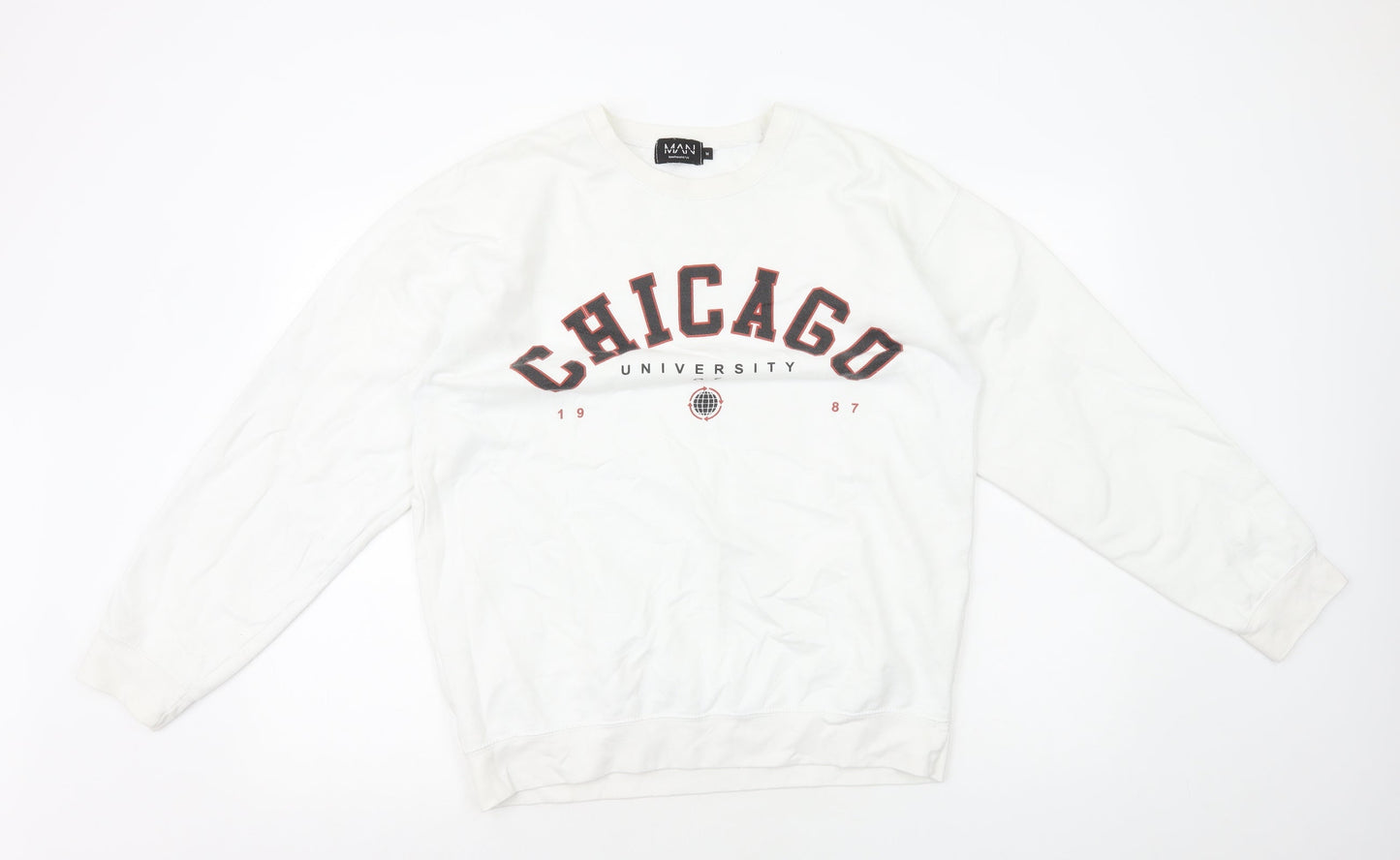 Mens UK Size M Boohoo White Pullover Sweatshirt