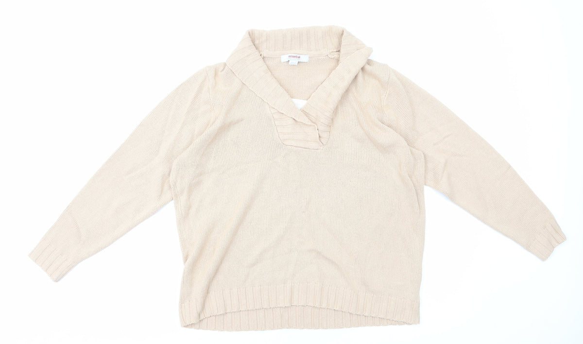 Essentials Collection Womens Beige V-Neck Acrylic Pullover Jumper Size 16