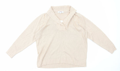 Essentials Collection Womens Beige V-Neck Acrylic Pullover Jumper Size 16