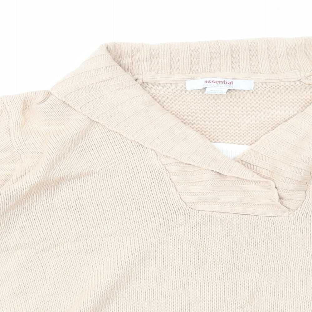 Essentials Collection Womens Beige V-Neck Acrylic Pullover Jumper Size 16