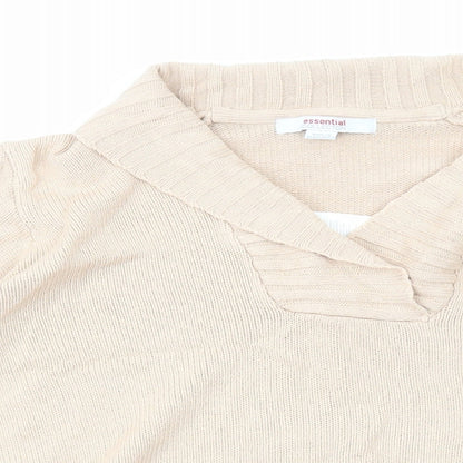 Essentials Collection Womens Beige V-Neck Acrylic Pullover Jumper Size 16