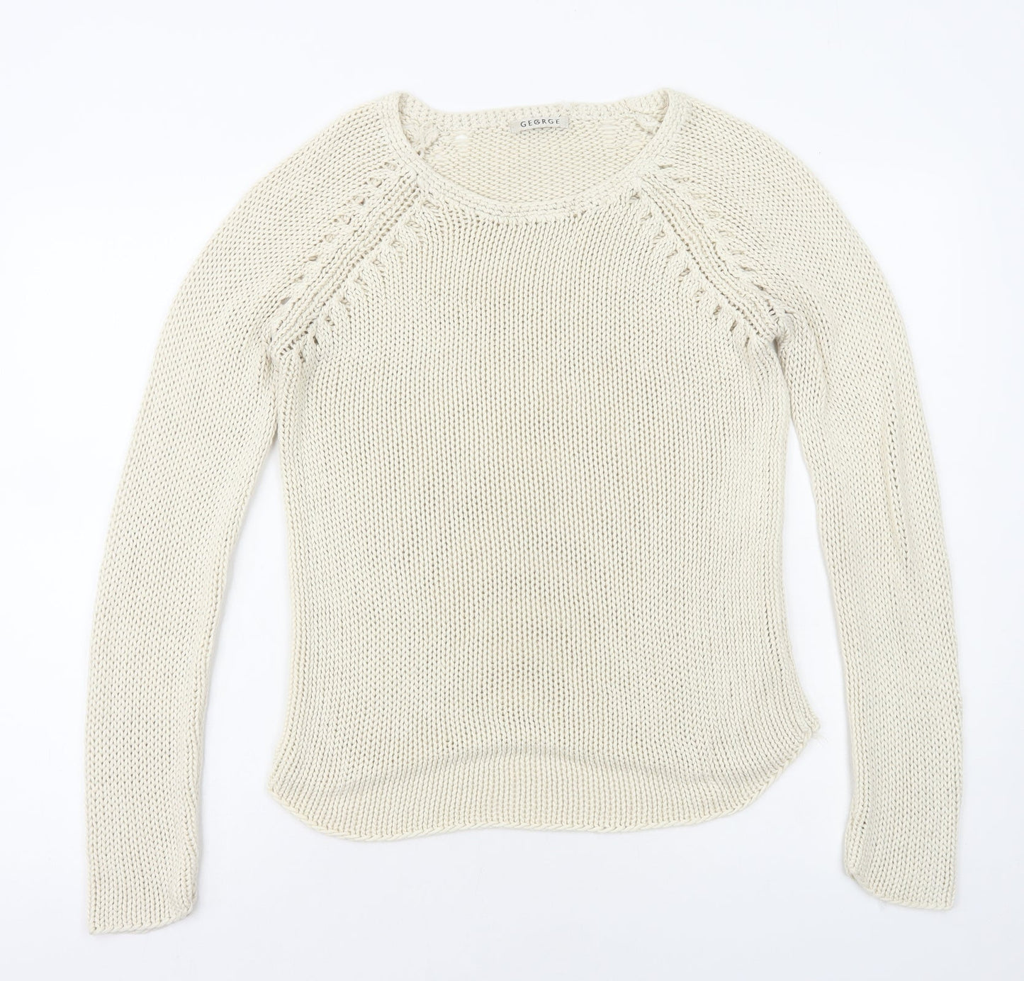 George Womens Beige Round Neck Acrylic Pullover Jumper Size 12