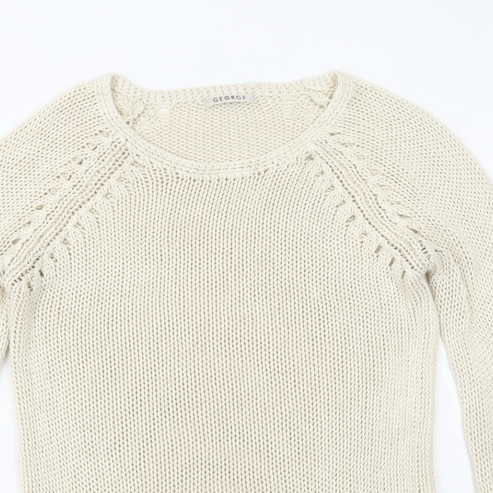 George Womens Beige Round Neck Acrylic Pullover Jumper Size 12