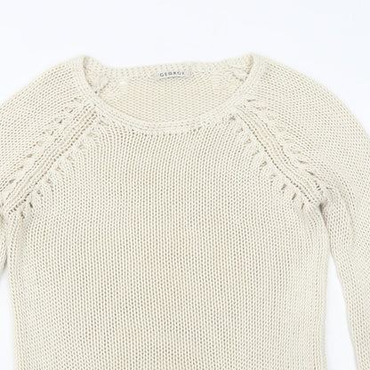 George Womens Beige Round Neck Acrylic Pullover Jumper Size 12