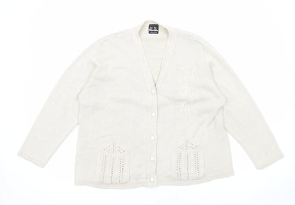 Florida Womens Beige V-Neck Acrylic Cardigan Jumper Size L