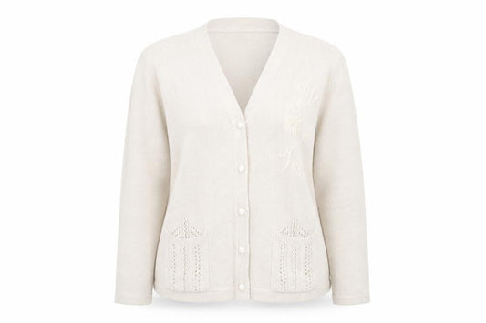 Florida Womens Beige V-Neck Acrylic Cardigan Jumper Size L