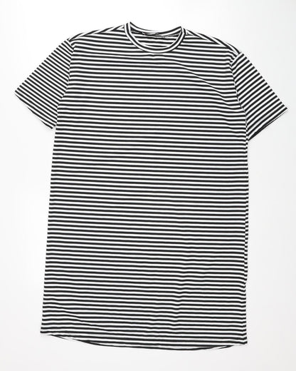 Bigdart Womens Black Striped Polyester T-Shirt Dress Size 8 Crew Neck Pullover