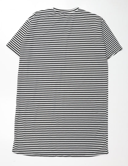 Bigdart Womens Black Striped Polyester T-Shirt Dress Size 8 Crew Neck Pullover