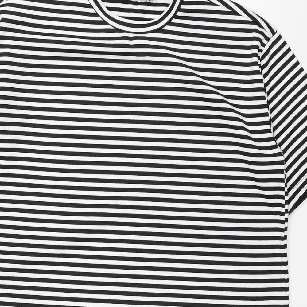 Bigdart Womens Black Striped Polyester T-Shirt Dress Size 8 Crew Neck Pullover