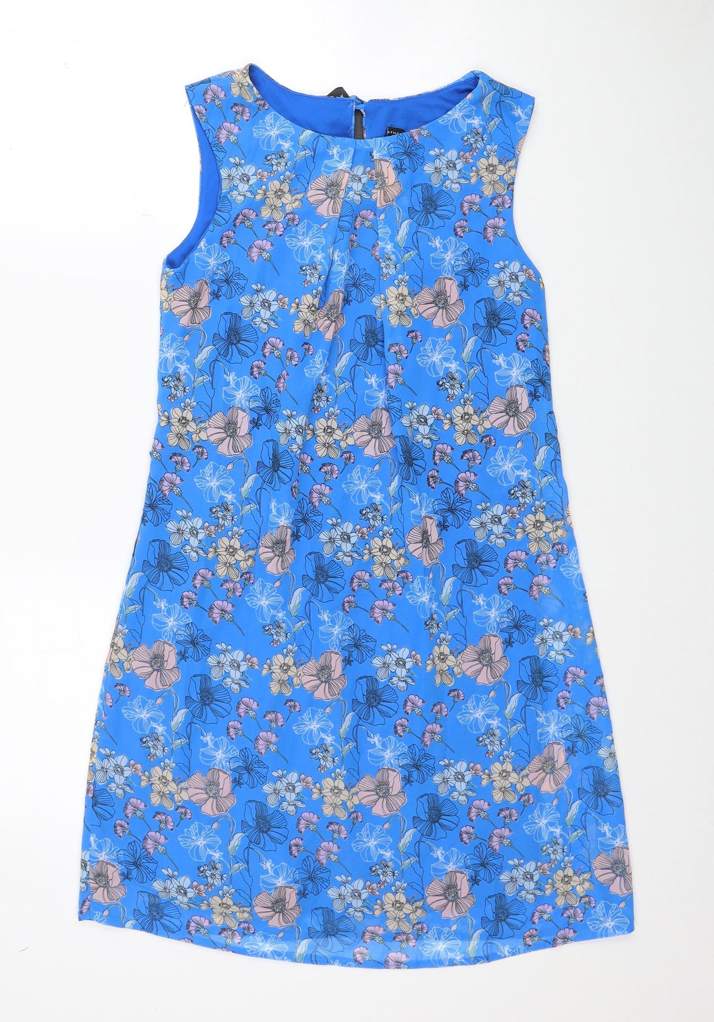 Atmosphere Womens Blue Floral Polyester Shift Size 6 Boat Neck Button