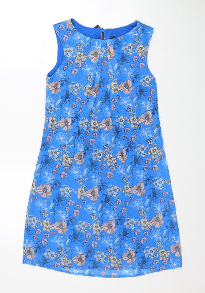 Atmosphere Womens Blue Floral Polyester Shift Size 6 Boat Neck Button