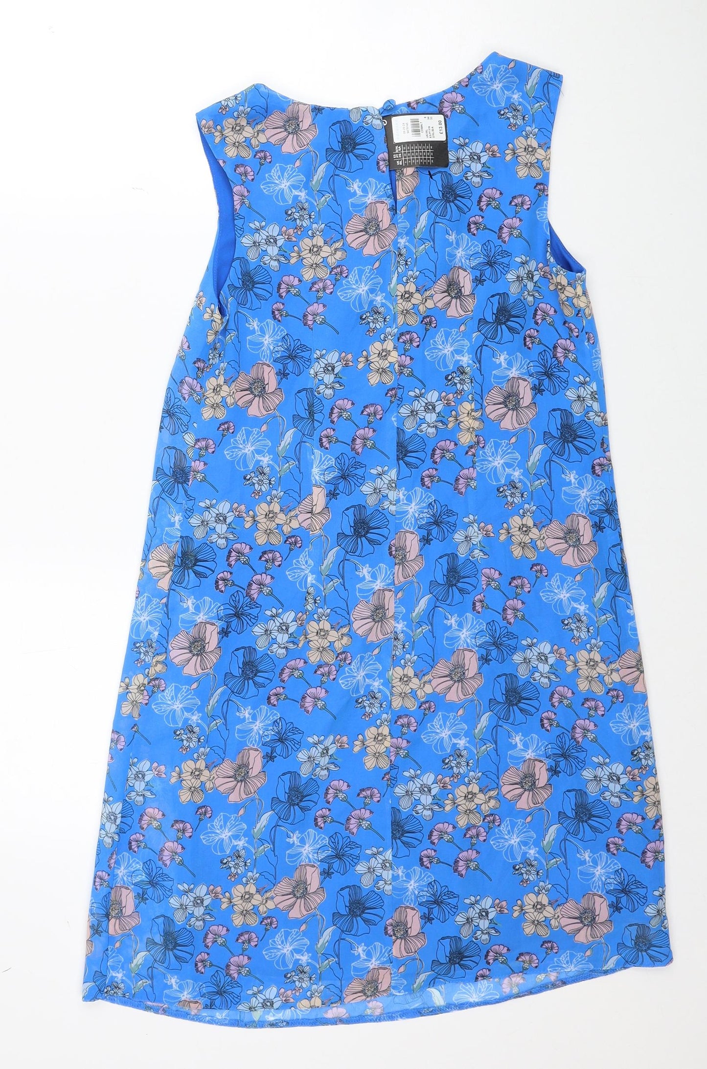 Atmosphere Womens Blue Floral Polyester Shift Size 6 Boat Neck Button