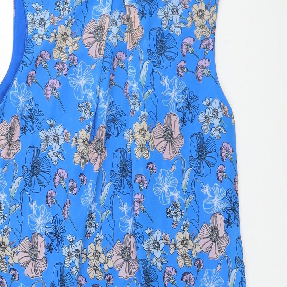 Atmosphere Womens Blue Floral Polyester Shift Size 6 Boat Neck Button
