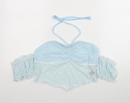 Womens UK Size 10 ROMWE Blue Cropped Blouse