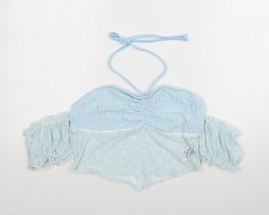 Womens UK Size 10 ROMWE Blue Cropped Blouse