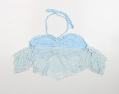 Womens UK Size 10 ROMWE Blue Cropped Blouse