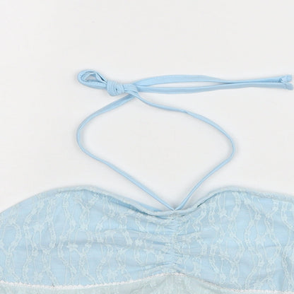 Womens UK Size 10 ROMWE Blue Cropped Blouse