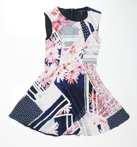 French Connection Womens Multicoloured Geometric Viscose Fit & Flare Size 6 Boat Neck Zip