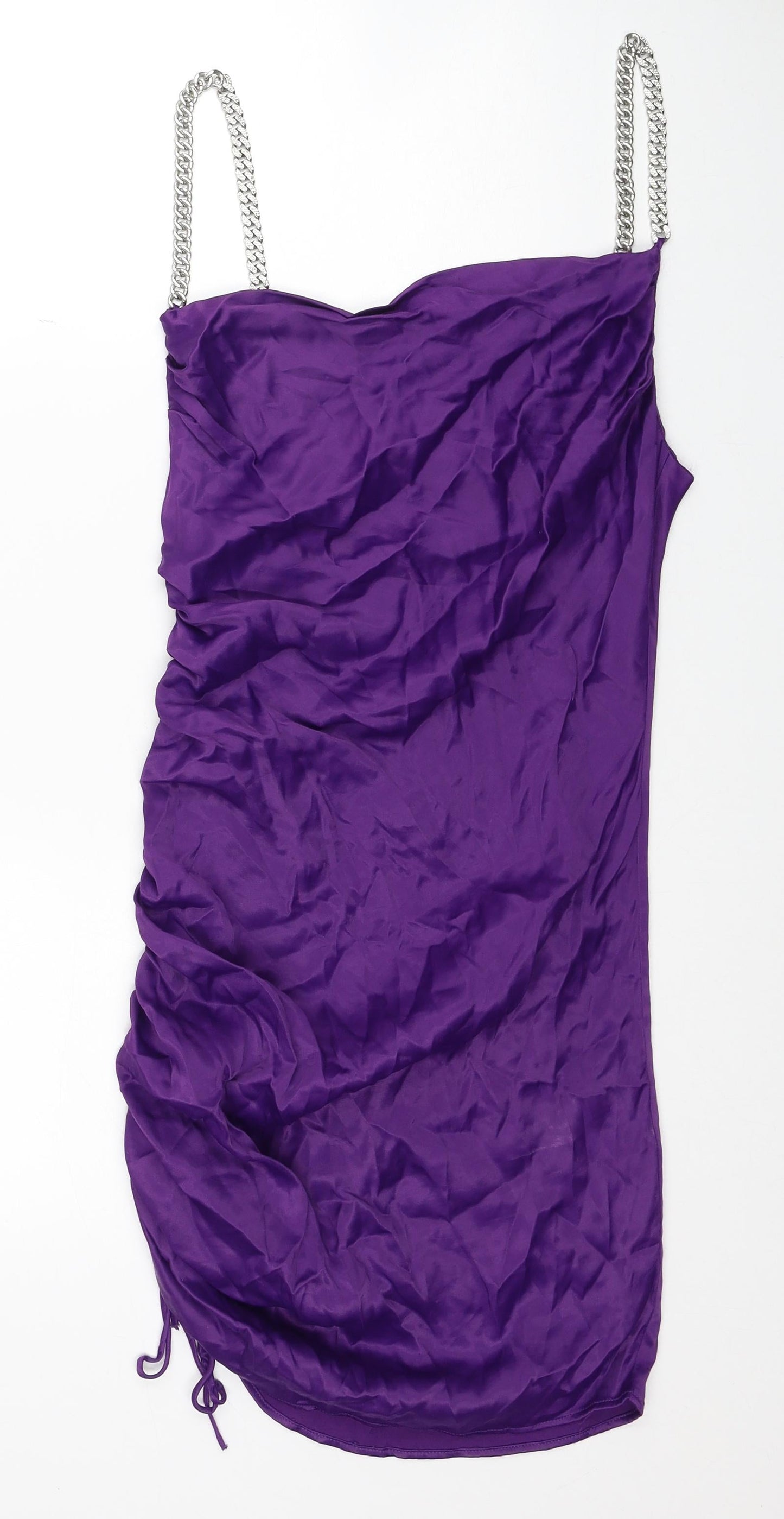 Zara Womens Purple Viscose Bodycon Size M Cowl Neck Pullover - Chain Straps