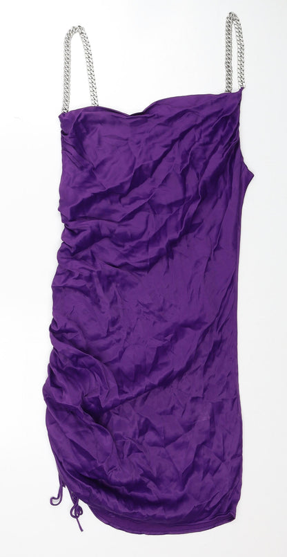 Zara Womens Purple Viscose Bodycon Size M Cowl Neck Pullover - Chain Straps