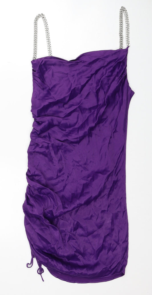Zara Womens Purple Viscose Bodycon Size M Cowl Neck Pullover - Chain Straps