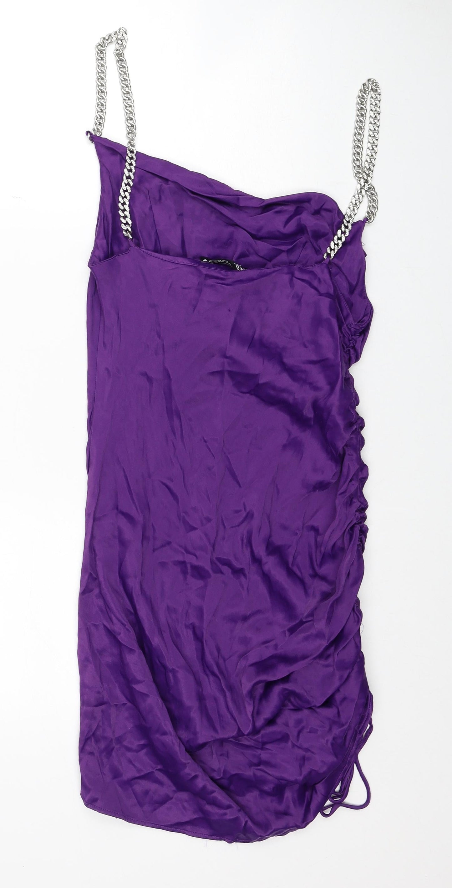 Zara Womens Purple Viscose Bodycon Size M Cowl Neck Pullover - Chain Straps