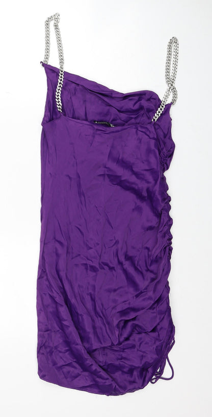 Zara Womens Purple Viscose Bodycon Size M Cowl Neck Pullover - Chain Straps