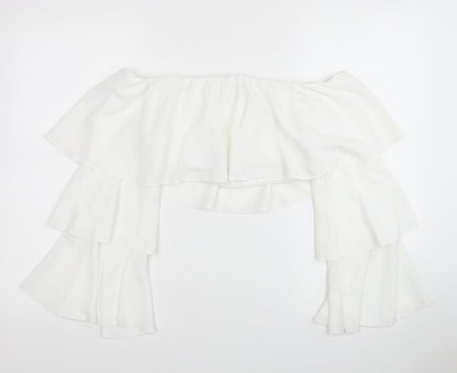 SheIn Womens White Polyester Cropped Blouse Size S Off the Shoulder