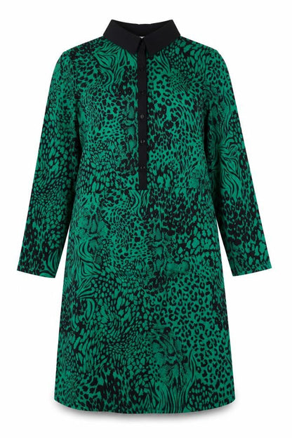 Together Womens Green Geometric Polyester Shirt Dress Size 10 Collared Button