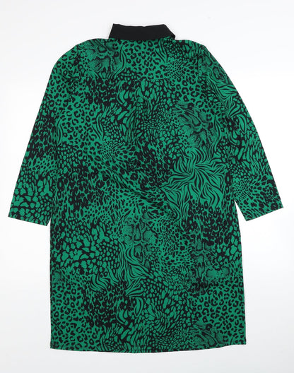 Together Womens Green Geometric Polyester Shirt Dress Size 10 Collared Button