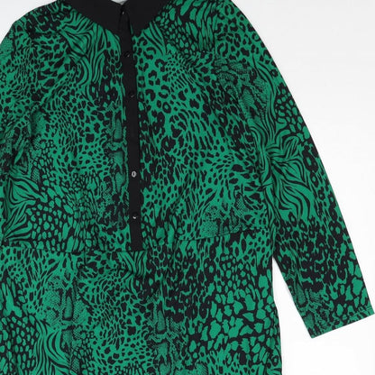 Together Womens Green Geometric Polyester Shirt Dress Size 10 Collared Button