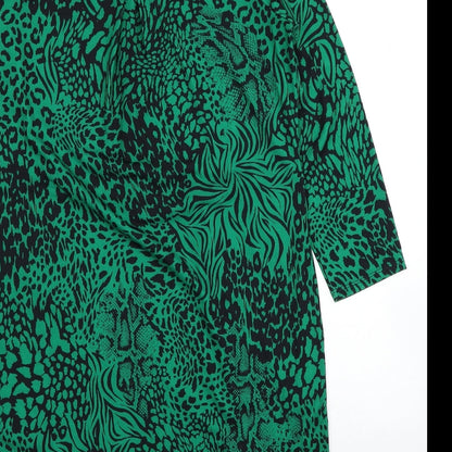 Together Womens Green Geometric Polyester Shirt Dress Size 10 Collared Button